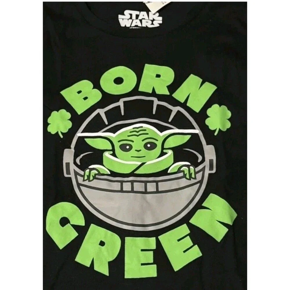 Saint Patricks Day Boys Long Sleeve Star Wars Shirt Baby Yoda 